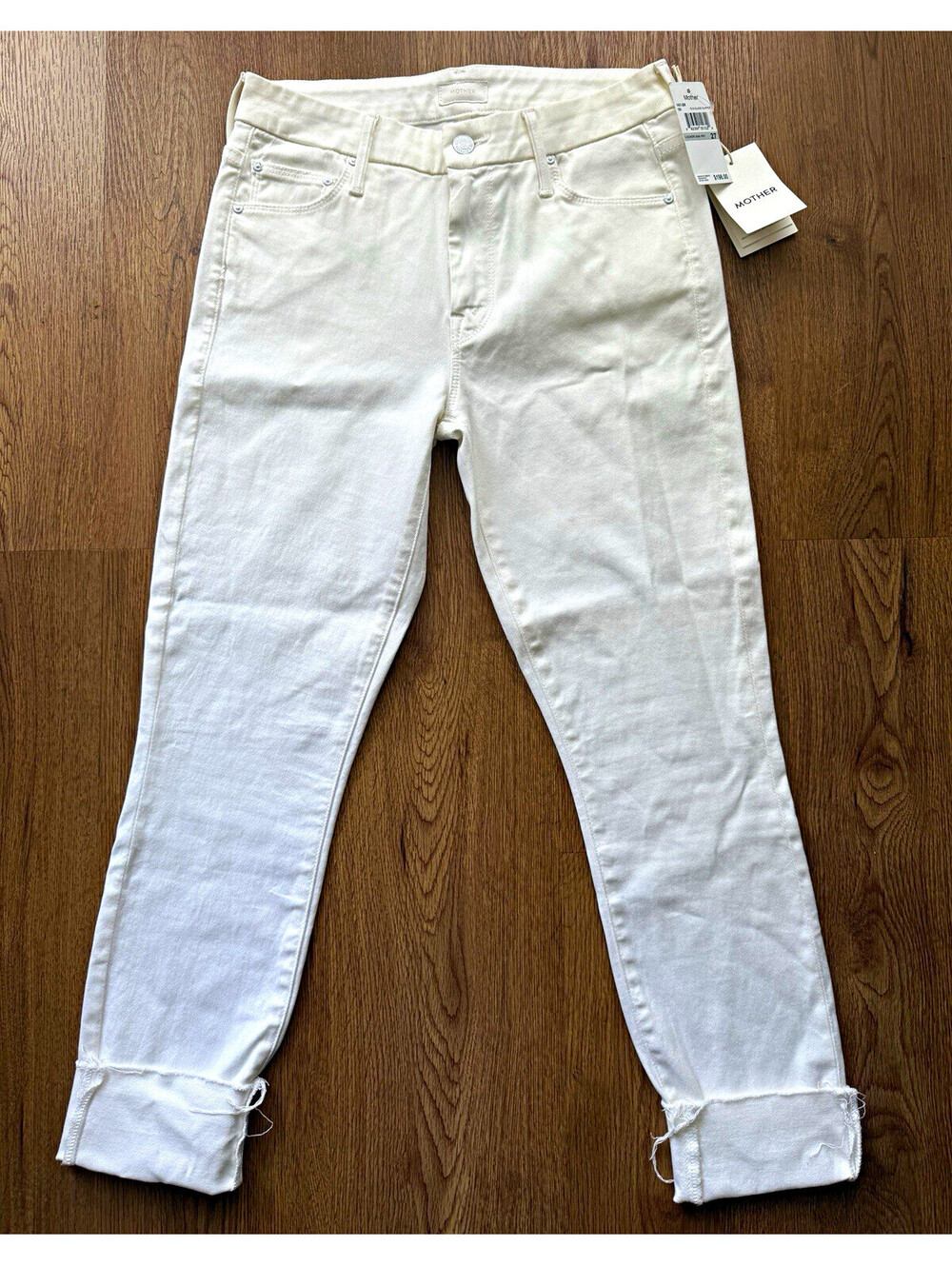 NWT MOTHER The Looker Ankle Fray Jeans Size 27 Glass Slipper White Skinny $198